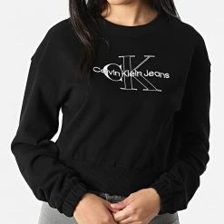 Remise 💯 Sweat Crewneck Femme Crop 8165 Noir de Calvin Klein 🧨