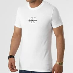 Meilleure vente 😀 Tee 👕 Shirt Mono Logo 0855 Blanc de Calvin Klein ✨