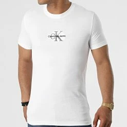 Meilleure vente 😀 Tee 👕 Shirt Mono Logo 0855 Blanc de Calvin Klein ✨ -Calvin Klein Soldes Magasin calvin klein 316890 j30j320855 YAF 20220503T154303 03