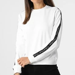 Le moins cher ✔️ Sweat Crewneck A Bandes GWS2W316 Blanc de Calvin Klein 🧨
