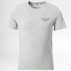 De gros 😀 Tee 👕 Shirt Enfant Stack Logo 1319 Gris Chiné de Calvin Klein 🔥