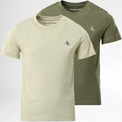 Calvin Klein Soldes Magasin 48 Acheter 🥰 Lot De 2 Tee 👚 Shirts Enfant 1093 Vert Kaki de Calvin Klein 🎉