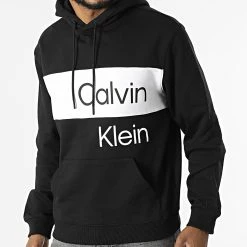 Promo 💯 Sweat Capuche Institutional Block 1541 Noir de Calvin Klein 😀