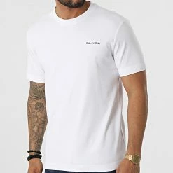Budget 😍 Tee 👕 Shirt Micro Logo Interlock 9894 Blanc de Calvin Klein ❤️