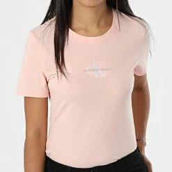 Promo 💯 Tee 👚 Shirt Femme 9135 Rose de Calvin Klein 🔥