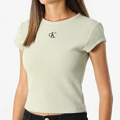 Grosses soldes 😀 Tee 👕 Shirt Femme Crop Slub RIB Fitted 9126 Vert Kaki de Calvin Klein 🔥 -Calvin Klein Soldes Magasin calvin klein 321180 J20J219126 RB8 20220601T161429 03