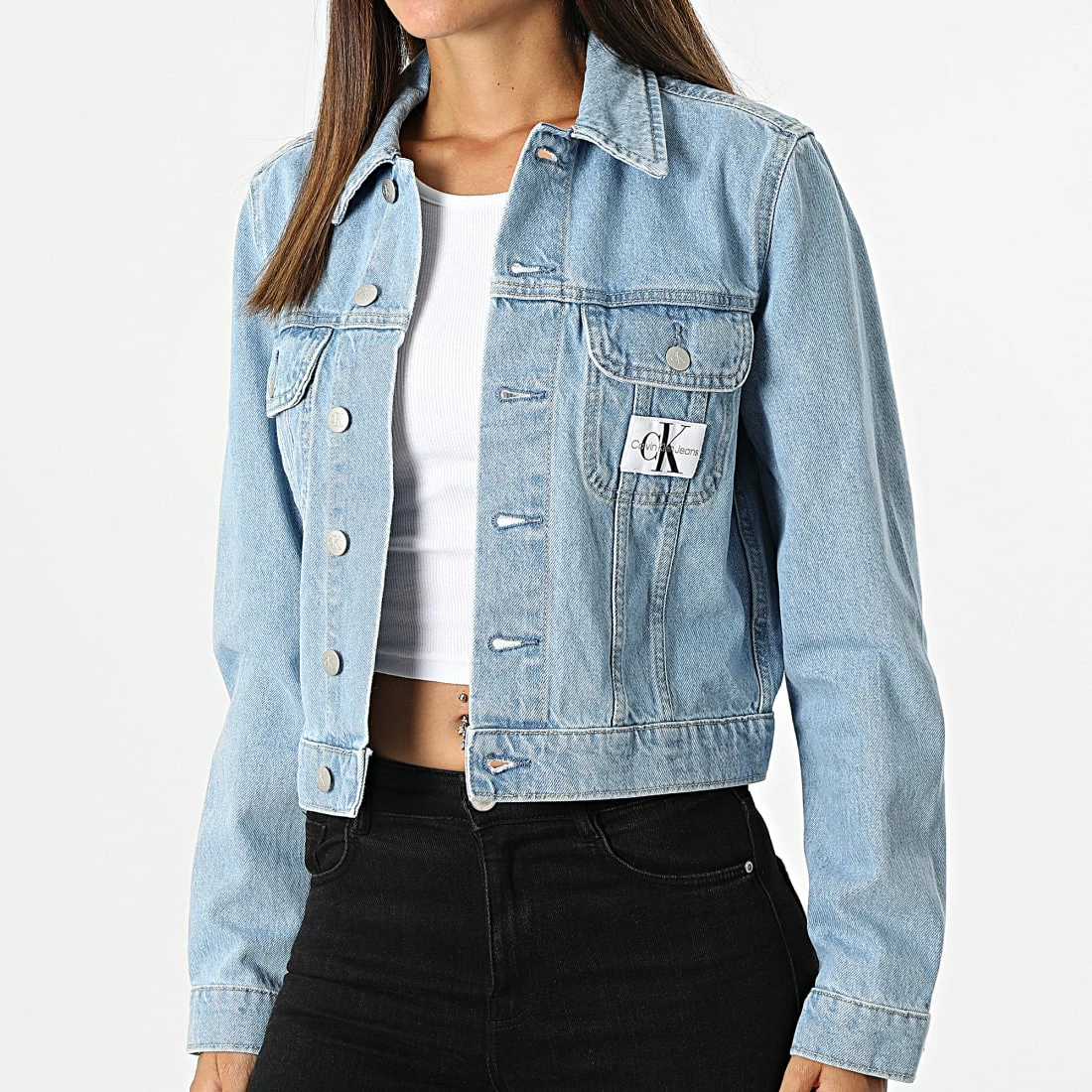 Meilleure vente ✔️ Veste Jean Femme Crop 9208 Bleu Wash de Calvin Klein 🎉 3 Meilleure vente ✔️ Veste Jean Femme Crop 9208 Bleu Wash de Calvin Klein 🎉 – Image 3