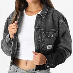 Offres ✔️ Veste Jean Femme Crop 9211 Gris de Calvin Klein 😀 -Calvin Klein Soldes Magasin calvin klein 321535 J20J219211 1BY 20220607T160014 03