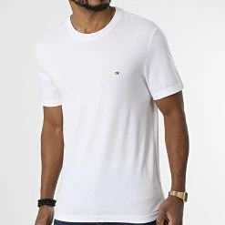 Meilleure vente ⌛ Tee 👕 Shirt Logo Embroidery 4061 Blanc de Calvin Klein 🎁