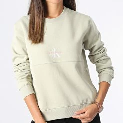Meilleure vente 🥰 Sweat Crewneck Monogram Logo 8982 Vert Clair de Calvin Klein 🎁