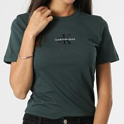 De gros 🌟 Tee 👕 Shirt Slim Femme 0478 Vert de Calvin Klein 💯