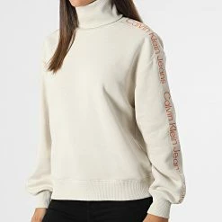 Le moins cher ⌛ Sweat Col Roulé Femme A Bandes Tape 9753 Beige de Calvin Klein 😀 -Calvin Klein Soldes Magasin calvin klein 328298 J20J219753 ACF 20220808T161620 03