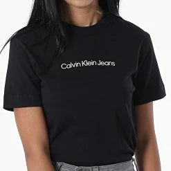 Bon marché 🤩 Tee 👕 Shirt Femme Shrunken Institutional 9918 Noir de Calvin Klein 👏