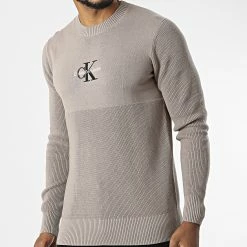 Meilleure vente 😀 Pull Monologo 0859 Taupe de Calvin Klein 🔥
