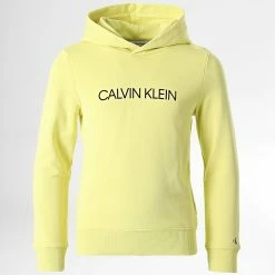 Meilleure vente 👏 Sweat Capuche Enfant Institutional Logo 0163 Jaune de Calvin Klein 🔥