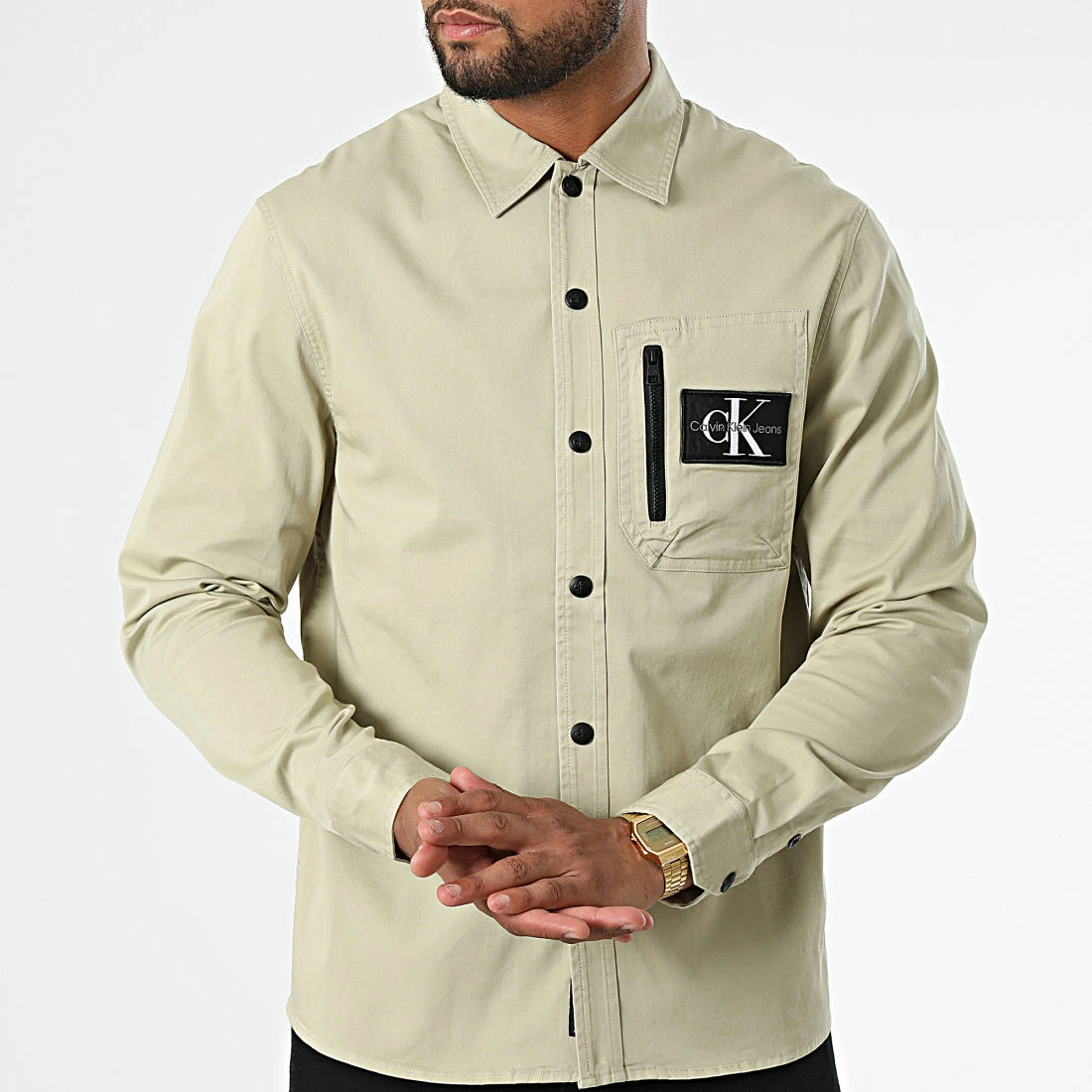 Meilleure vente 🧨 Surchemise 0916 Vert Kaki Clair de Calvin Klein 🎁 3 Meilleure vente 🧨 Surchemise 0916 Vert Kaki Clair de Calvin Klein 🎁 – Image 3