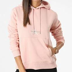 Offres 🔔 Sweat Capuche Femme Monologo 8983 Rose de Calvin Klein 💯