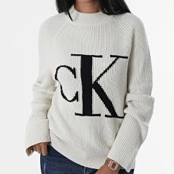 Tout neuf 🧨 Pull Femme Blown Up CK 9777 Beige de Calvin Klein 😍