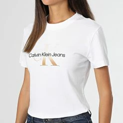 Vente flash ❤️ Tee 👚 Shirt Slim Femme 9797 Blanc de Calvin Klein ⭐ -Calvin Klein Soldes Magasin calvin klein 329880 J20J219797 YAF 20220819T140102 03