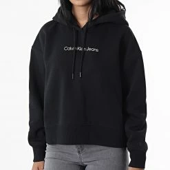 Remise 🛒 Sweat Capuche Femme Shrunken Institution 9910 Noir de Calvin Klein 💯 -Calvin Klein Soldes Magasin calvin klein 329888 J20J219910 BEH 20220803T160133 03