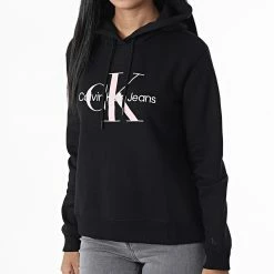 Acheter 🌟 Sweat Capuche Femme Iconic Monologo 9949 Noir de Calvin Klein 😉 -Calvin Klein Soldes Magasin calvin klein 329892 J20J219949 BEH 20220803T155940 03