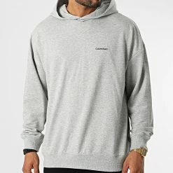 Grosses soldes ⭐ Sweat Capuche 2301E Gris Chiné de Calvin Klein 😀
