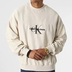 Top 10 🛒 Sweat Crewneck Monologo Textured 1893 Beige de Calvin Klein 😀 -Calvin Klein Soldes Magasin calvin klein 331176 J30J321893 ACF 20220810T155557 03