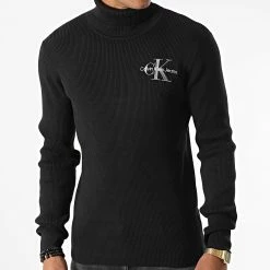 Le moins cher ⌛ Pull Col Roulé Monologo Rib 2202 Noir de Calvin Klein 🔔