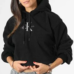Grosses soldes 😉 Sweat Capuche Polaire Crop Femme 9762 Noir de Calvin Klein 👍 -Calvin Klein Soldes Magasin calvin klein 331199 J20J219762 BEH 20220819T140433 03