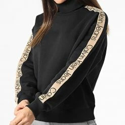 Top 10 👏 Sweat Col Roulé Femme A Bandes Tape 9753 Noir de Calvin Klein 😉