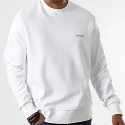 Acheter 🧨 Sweat Crewneck Micro Logo Repreve 9926 Blanc de Calvin Klein 👏