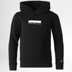 Remise 🧨 Sweat Capuche Enfant Small Black Logo 1437 Noir de Calvin Klein 🧨