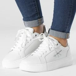 Meilleure vente 🧨 Baskets Femme Chunky Cupsole Lace Up Mono 0833 White Silver de Calvin Klein 🥰
