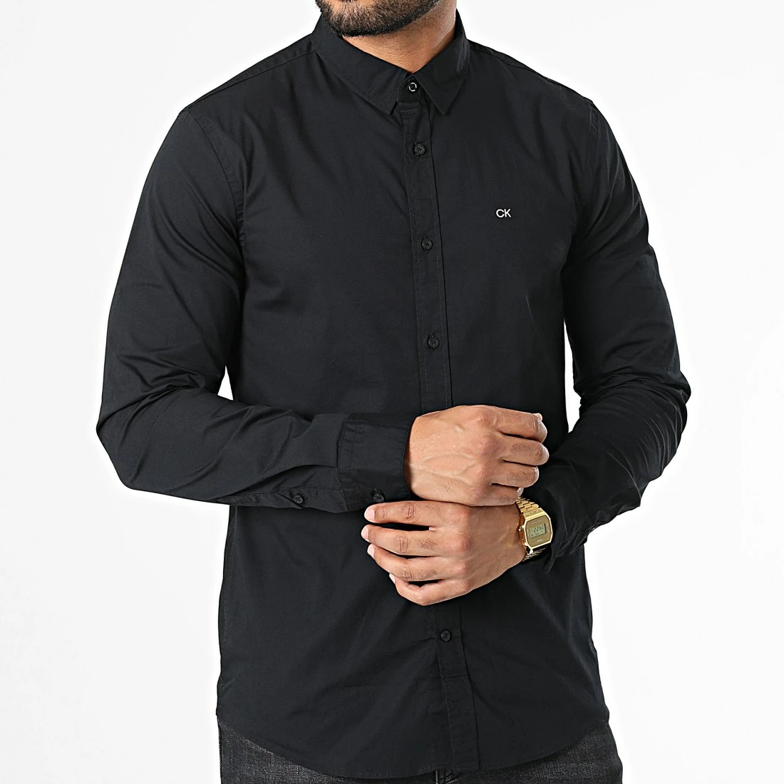 Sortie 🔥 Chemise Manches Longues Stretch Poplin 0856 Noir de Calvin Klein 🎁 3 Sortie 🔥 Chemise Manches Longues Stretch Poplin 0856 Noir de Calvin Klein 🎁 – Image 3