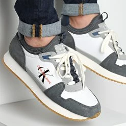 Meilleur prix 😍 Baskets Runner Sock Laceup 0553 Mercury Grey Coral Orange de Calvin Klein 🔥