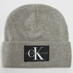 Nouveau 🌟 Bonnet Monologo Patch 6246 Gris Chiné de Calvin Klein ✔️