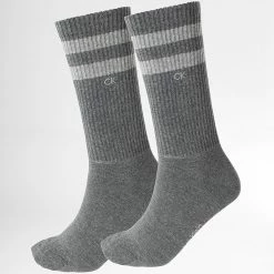 Vente flash ❤️ Lot De 2 Paires De Chaussettes 701218711 Gris Chiné de Calvin Klein 👍