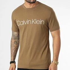 Offres 💯 Tee 👚 Shirt Cotton Front Logo 1078 Marron de Calvin Klein 🧨