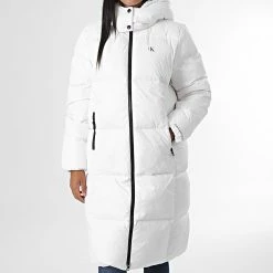 Coupon 👏 Doudoune Longue Capuche Femme 9820 Blanc de Calvin Klein 🥰
