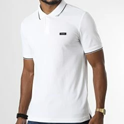 Remise 🔥 Polo A Manches Courtes Stretch Pique Tipping 0596 Blanc de Calvin Klein ❤️
