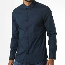 Meilleure vente 🛒 Chemise Manches Longues Stretch Poplin 0856 Bleu Marine de Calvin Klein 🎉