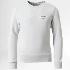 Sortie ✔️ Sweat Crewneck Enfant Stack Logo 1292 Gris de Calvin Klein 🌟