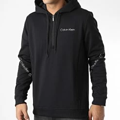 Promo ⭐ Sweat Capuche Col Zippé GMF2W303 Noir de Calvin Klein 💯