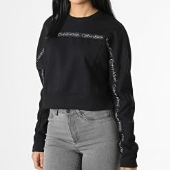 Bon marché ✔️ Sweat Crewneck A Bandes Femme Crop GWF2W300 Noir de Calvin Klein ⭐ -Calvin Klein Soldes Magasin calvin klein 338499 GWF2W300 BAE 20221108T134949 03