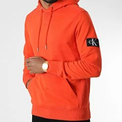 Vente flash 🛒 Sweat Capuche Monogram Sleeve 4036 Orange de Calvin Klein 😉