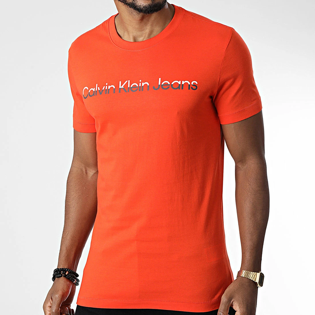 Remise 🔔 Tee 👕 Shirt Mixed Institutional 0878 Orange de Calvin Klein 😍 3 Remise 🔔 Tee 👕 Shirt Mixed Institutional 0878 Orange de Calvin Klein 😍 – Image 3
