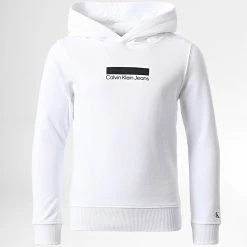 Meilleur prix ✨ Sweat Capuche Enfant Small Block Logo 1437 Blanc de Calvin Klein ❤️