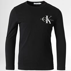 Coupon ⌛ Tee 👚 Shirt Manches Longues Enfant Chest Monogram 1457 Noir de Calvin Klein 👍