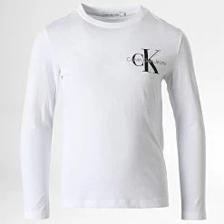 Grosses soldes ✔️ Tee 👚 Shirt Manches Longues Enfant Chest Monogram 1457 Blanc de Calvin Klein 🔥