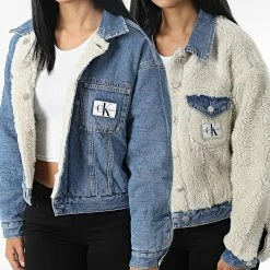 Sortie ❤️ Veste Jean Polaire Réversible Femme Crop 9349 Denim Blanc de Calvin Klein ⌛
